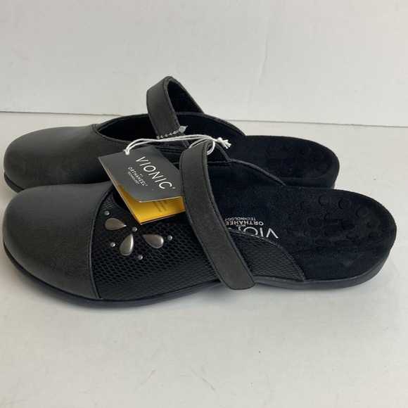 Vionic NWT Kristin Slip-On Mules Clogs Adjustable Straps Black Size 7 Comfort - Picture 1 of 16